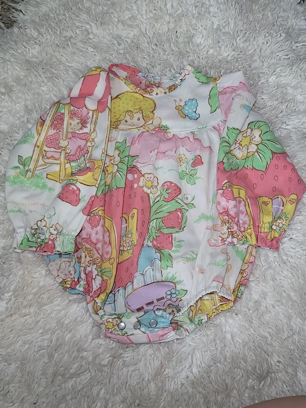 Vintage Strawberry Garden Pink White Yellow Baby Bodysuit